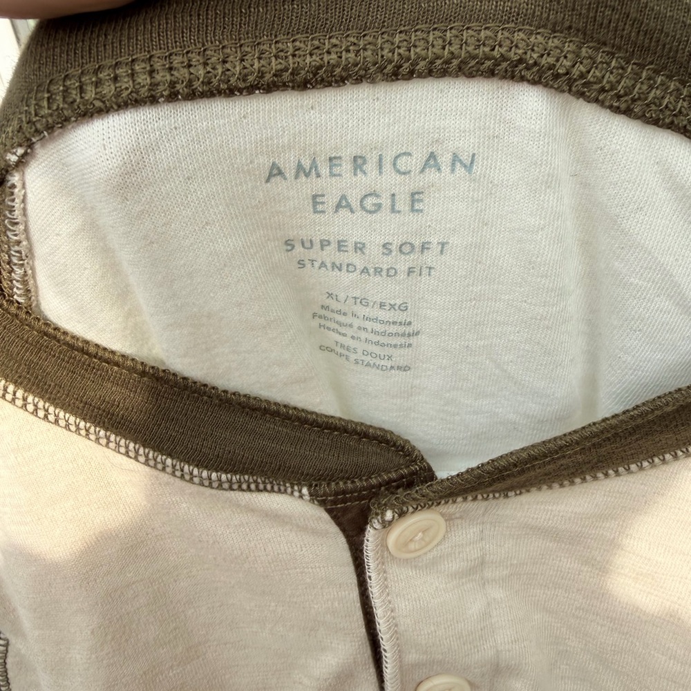 American Eagle Outfitters Men's Long Sleeve Shirt - Cream and Olive - Picture 5 of 6